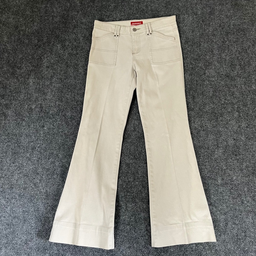 Unionbay Stretch Flare Leg Khaki Cream Pants W Size 5 Y2K